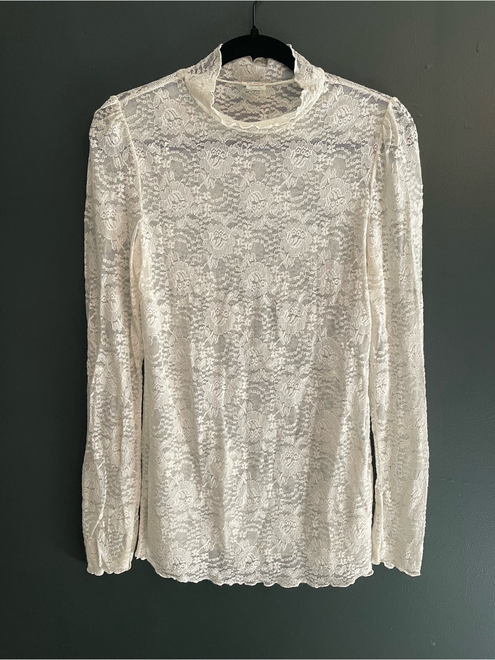 Vtg Intimately Free People Ivory Floral Lace Long-Sleeve Mock Neck Top